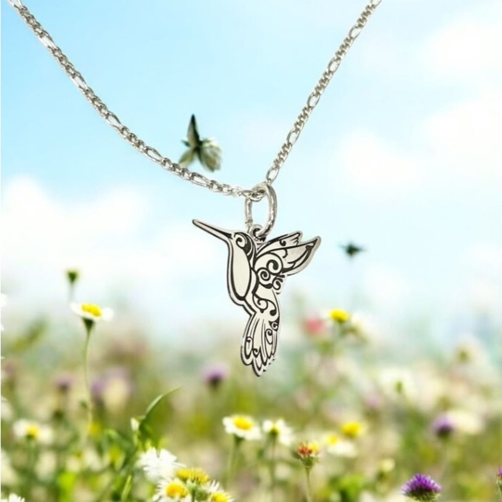 Elegant Silver Hummingbird Pendant Necklace